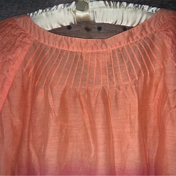 Women’s M SOFT SURROUNDINGS Orange Pink Ombré Peasant Top Cotton Silk SS Top EXC - Picture 7 of 12